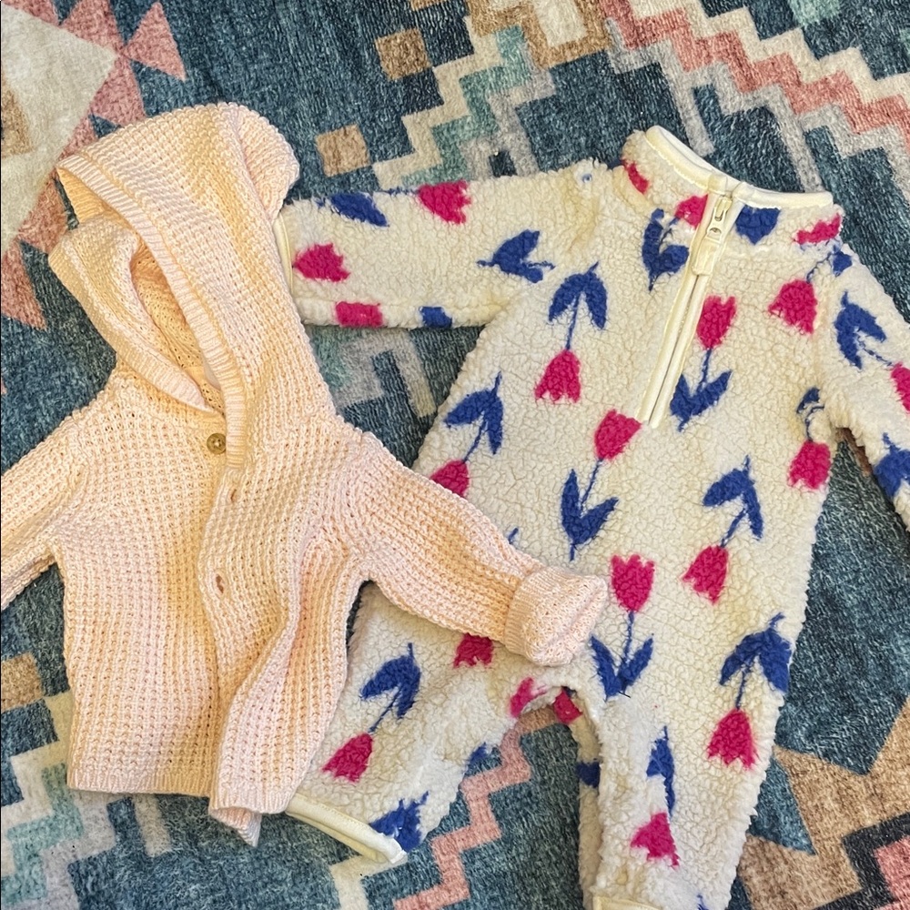 Carter's Pink Knit Hoodie and Floral Fleece Onesie